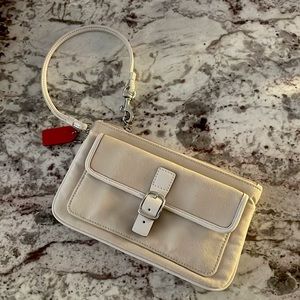 Coach Ivory Wristlet with Bold Red Accent